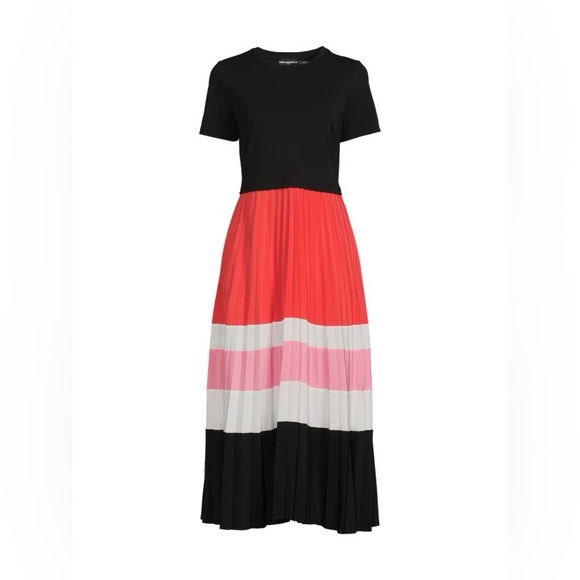 KARL LAGERFELD Paris Black and Red Pleated Colorblock Midi Dress, 6 - Picture 13 of 13